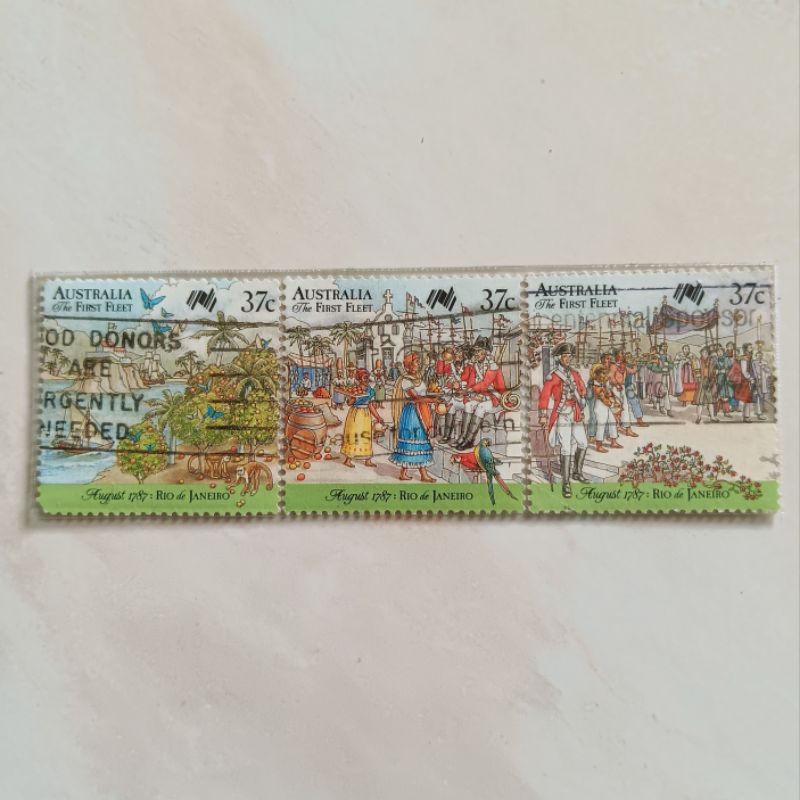 

(AG) Perangko Australia 1987 Bicentenary of Australian Settlement - Rio (8) - First Fleet at Rio de Janeiro Set 3 pcs Used