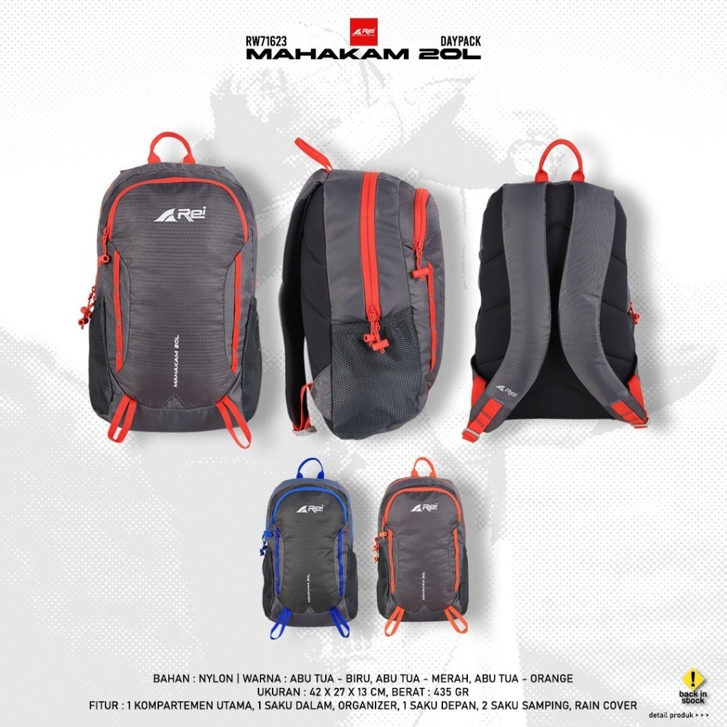 Tas Ransel Pria Wanita 20L MAHAKAM AREI OUTDOORGEAR - BACKPACK REI MAHAKAM 20L - TAS SEKOLAH AREI MA