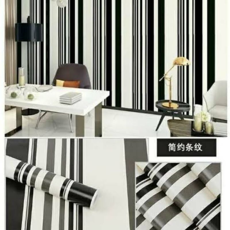 Wallpaper Sticker Dinding Motif Karakter Premium CY1060 Salur Hitam Termurah