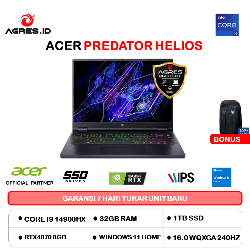 ACER PREDATOR HELIOS NEO 16 I9 14900HX RTX4070 8GB/ 32GB 1TB W11+OHS 16.0WQXGA 240HZ 100DCIP3 4ZRGB 