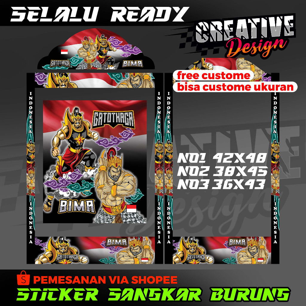 STICKER SANGKAR BURUNG KOTAK GATOT KACA DAN BIMA