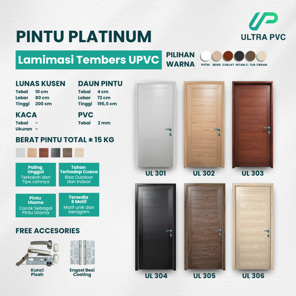 PINTU PLATINUM LAMINASI TEMBERS UPVC - PINTU KAMAR // PINTU KAMAR MANDI // PINTU RUMAH