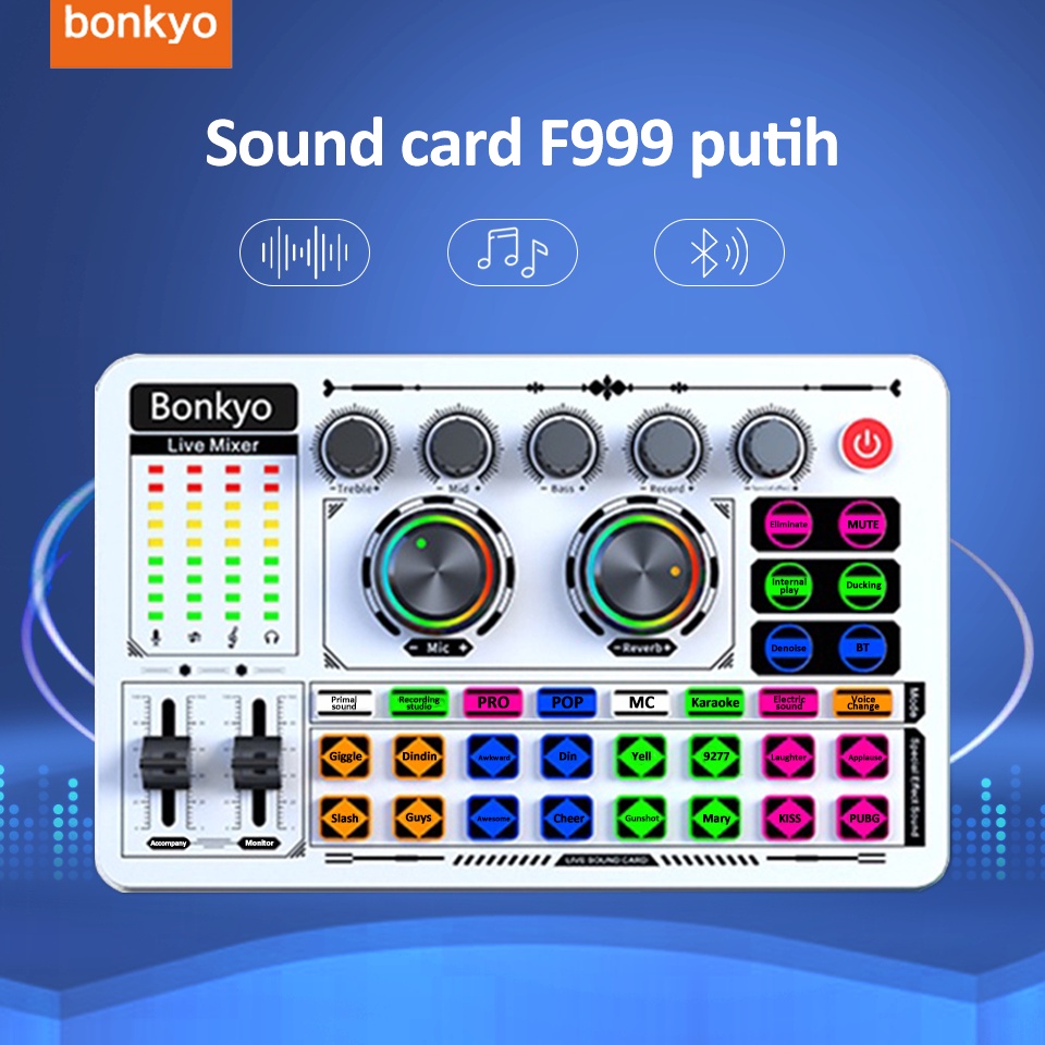 bonkyo SoundCard F999 Bluetooth compatible External Wireless DJ Mixer Pengurangan Kebisingan untuk S