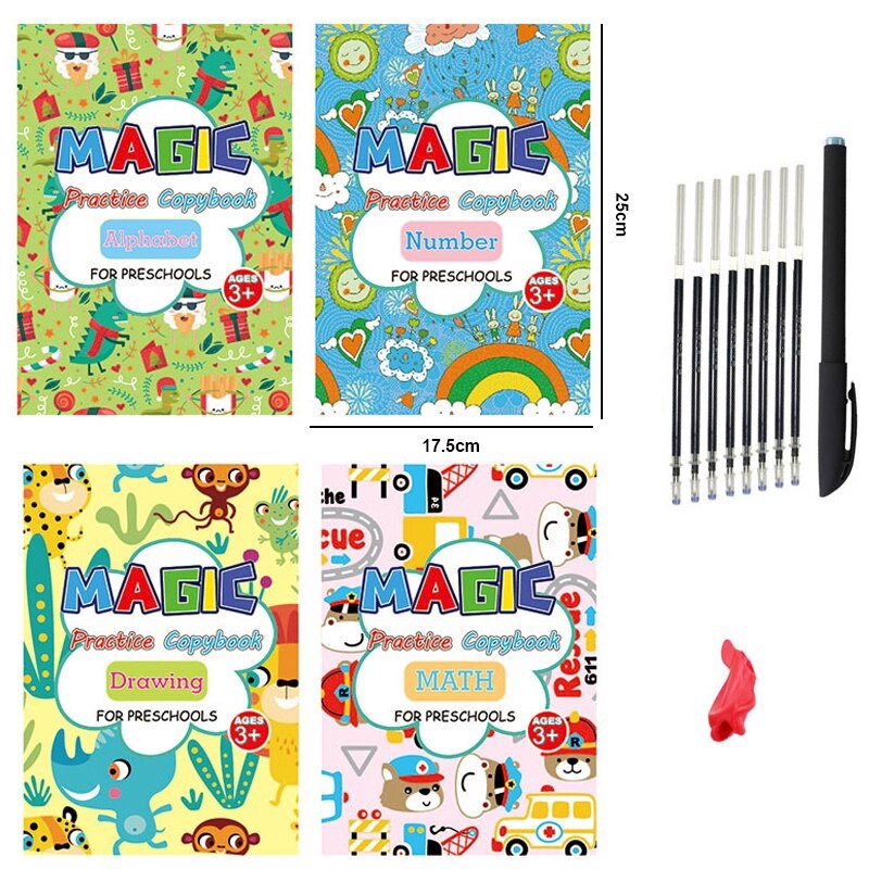 

TERBATAS 1set 4 Buku Magic Pratice Book Buku Anak Belajar Menulis Buku 3D BESAR