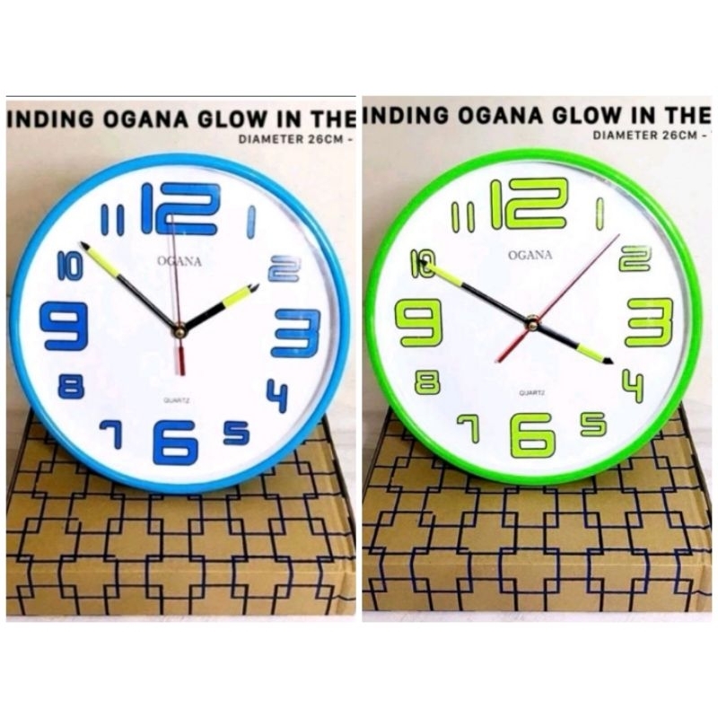 Jam Dinding Ogana Glow in the dark (blue and green)