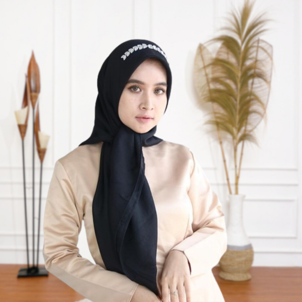 HIJAB PAYET BANDO DIAMOND SWAROVSKI Bahan Paris Premium / Hijab Segi Empat Voal Beads Mutiara Mewah