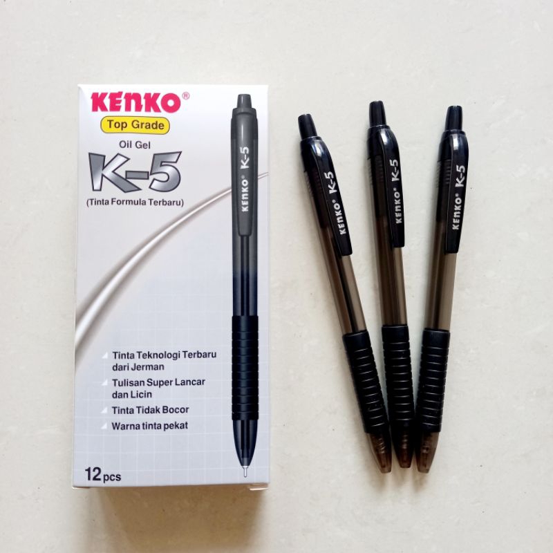 

[ LUSIN MURAH ] Pen Pulpen Pena Cetek 0.5 mm Hitam - Kenko K-5 Oil Gel