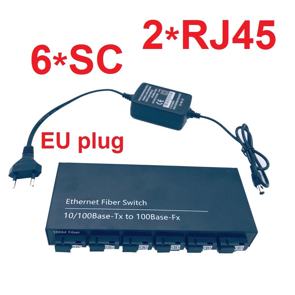 Media Converter 6 Port FO 2 Port LAN Fiber Switch Optic 6 SC 2 RJ45 Optical Dengan EU Adapter a L2O3