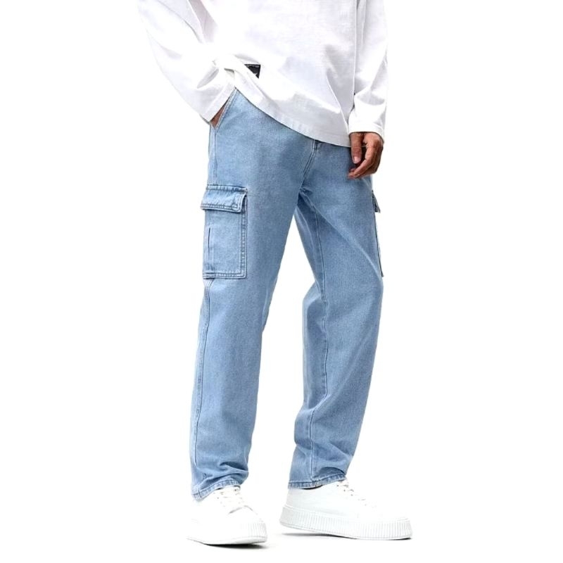 SANGAR.STORE - Celana Cargo Jeans Pria Gombrong Korea Style