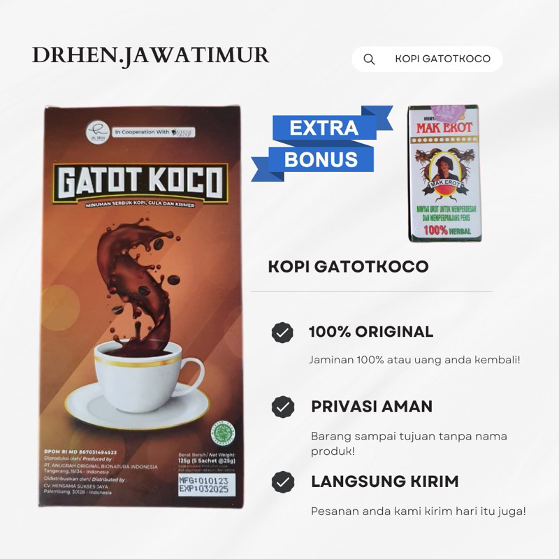 

Kopi Gatot Koco Original dr. Richard Lee by dr Hen Bonus Minyak Oles (PRIVASI TERJAMIN) SLB | Saset | Energi | 1 Box