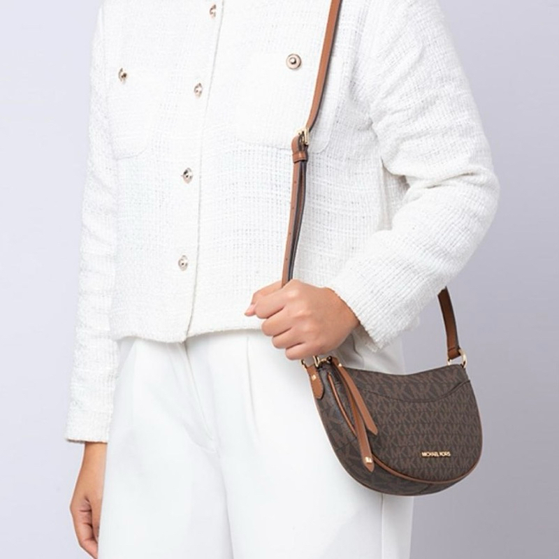 Original Michael Kors MK Dover Small Half Moon Crossbody Bag in Pebbled Leather