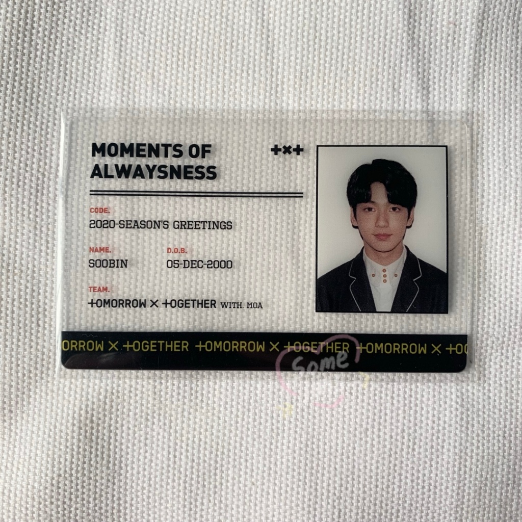 TXT SG20 ID Card soobin Tomorrow x Together Seasons Greeting 2020 photo photocard pc transparent