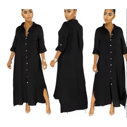 Long Sleeve Casual Shirt Dresses Women Maxi Plus Size Dress Swimwear Cover
