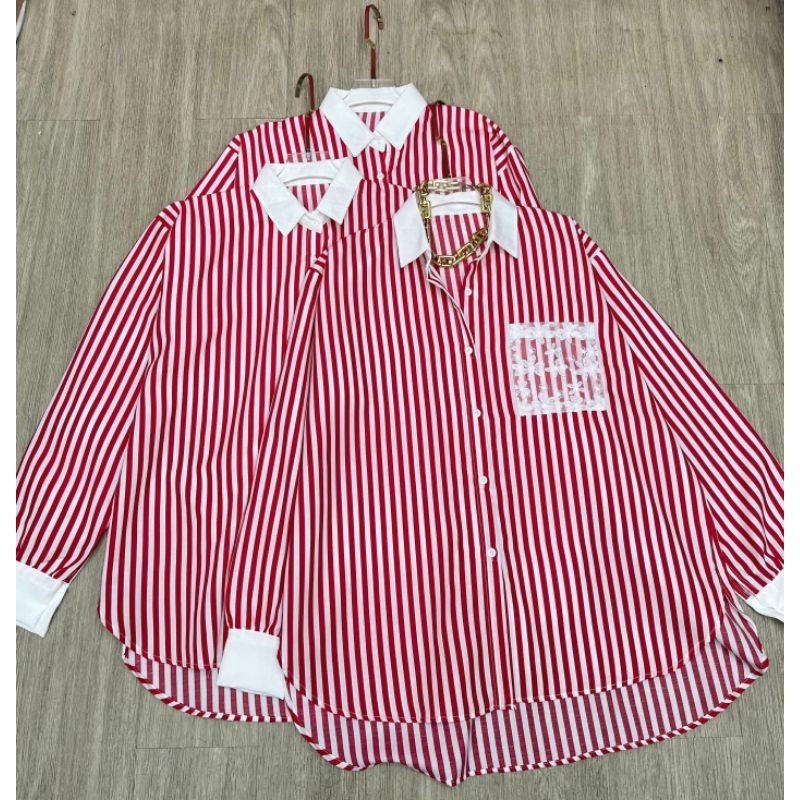 KEMEJA KATUN STRIP MERAH PUTIH / KEMEJA MERAH PUTIH / KEMEJA 17 AGUSTUS