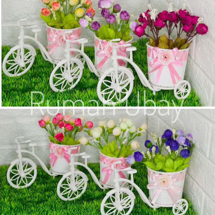 Promo Belanja  Bunga Sepeda Kecil Diameter Pot 8 Cm Sepeda Pita Ping Set Plus Bunga
