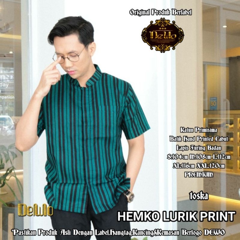 HEM LURIK PRIA LENGAN PENDEK BAHAN KATUN LAPIS FURING PREMIUM SOLO SRAGENAN