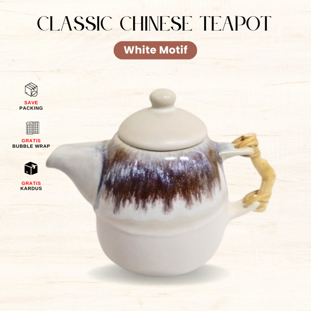 Teko Teh Keramik | Classic Chinese Teapot | Teko Keramik Estetik Putih Motif | Teko Premium Keramik