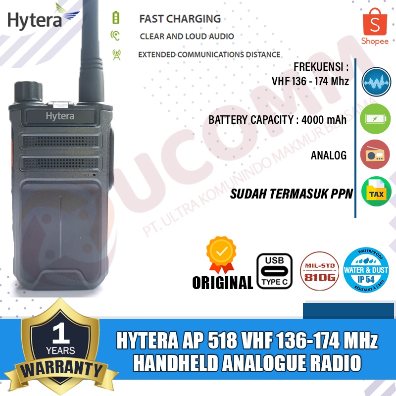 HYTERA Bp 518 Analog Digital VHF UHF 400-470 HT Hytera Bp518 Original - VHF 136-174Mhz