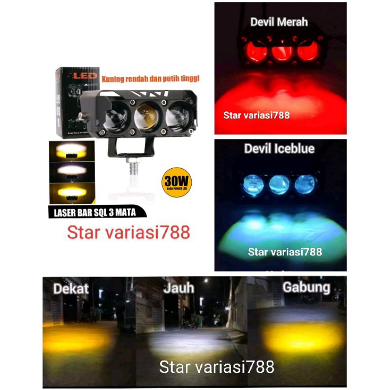 Lampu tembak sorot LED laser 3 mata / lampu tembak 3 mata polos super terang
