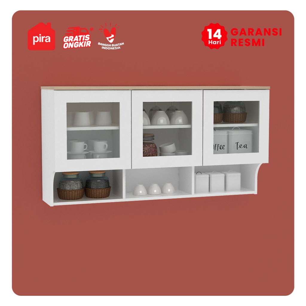 Pira - Linus KWU3G SRB Rak Gantung Dapur 3 Pintu dengan Rak Bumbu