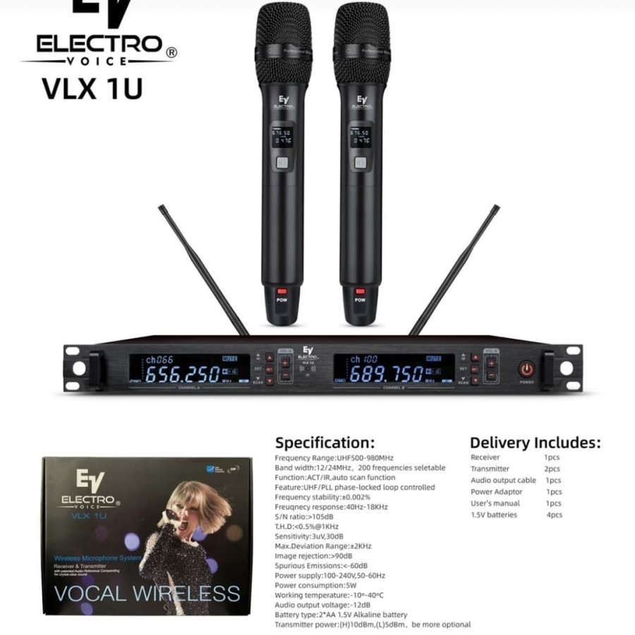 Mic Wireless EV Electro Voice VLX 1U Original Multichannel