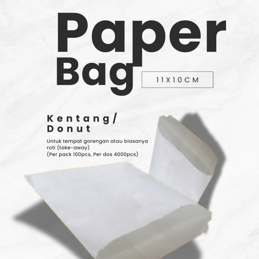 

Paperbag Kentang/Donat Size 10 x 11 cm (Per pack 100pcs, Per dos 4000pcs)
