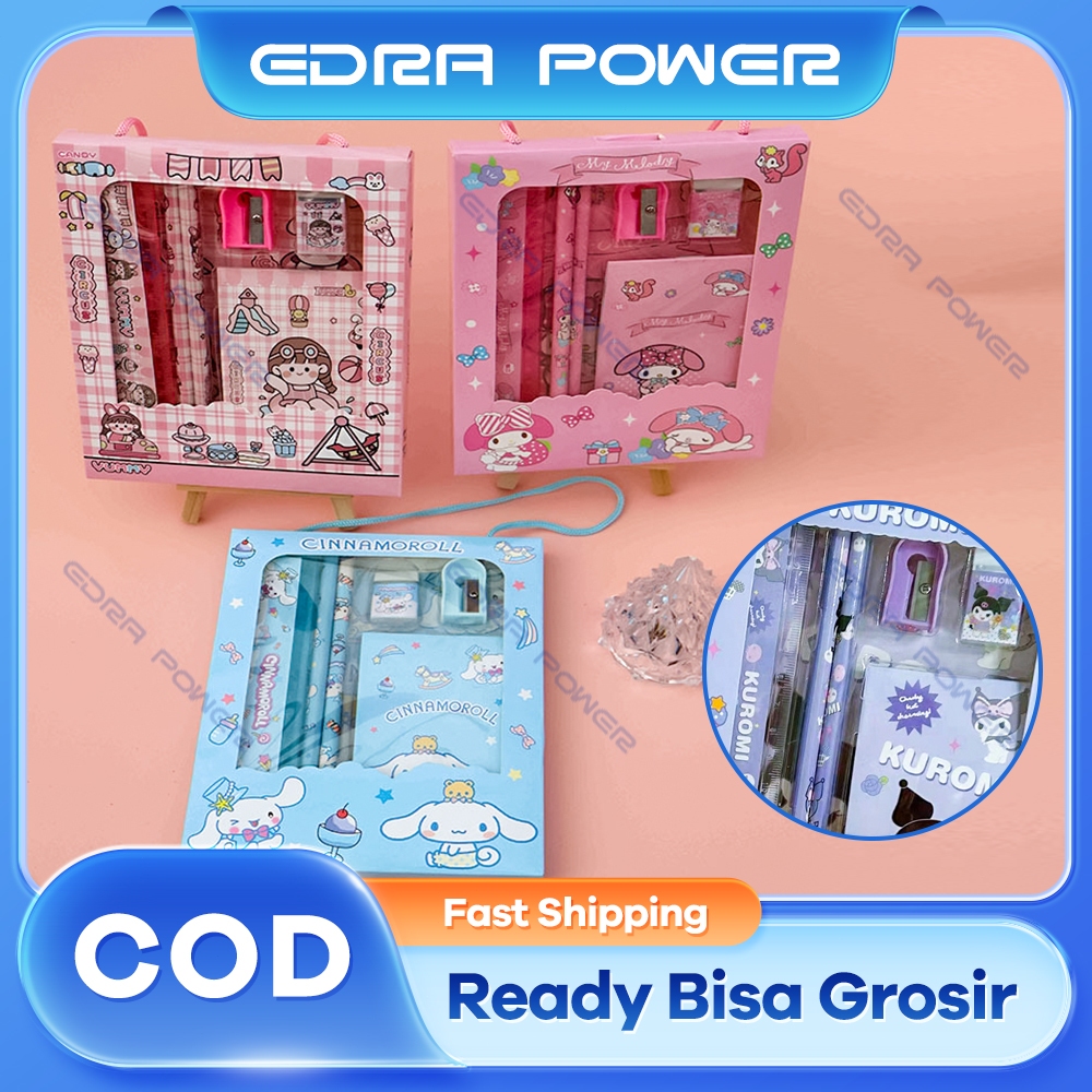 

Alat Tulis Set 6 in 1 Pensil Set Sanrio Kuromi Chinamooroll Melody Alat Tulis Lengkap Anak Pensil serutan penghapus penggaris Set Motif Sanrio