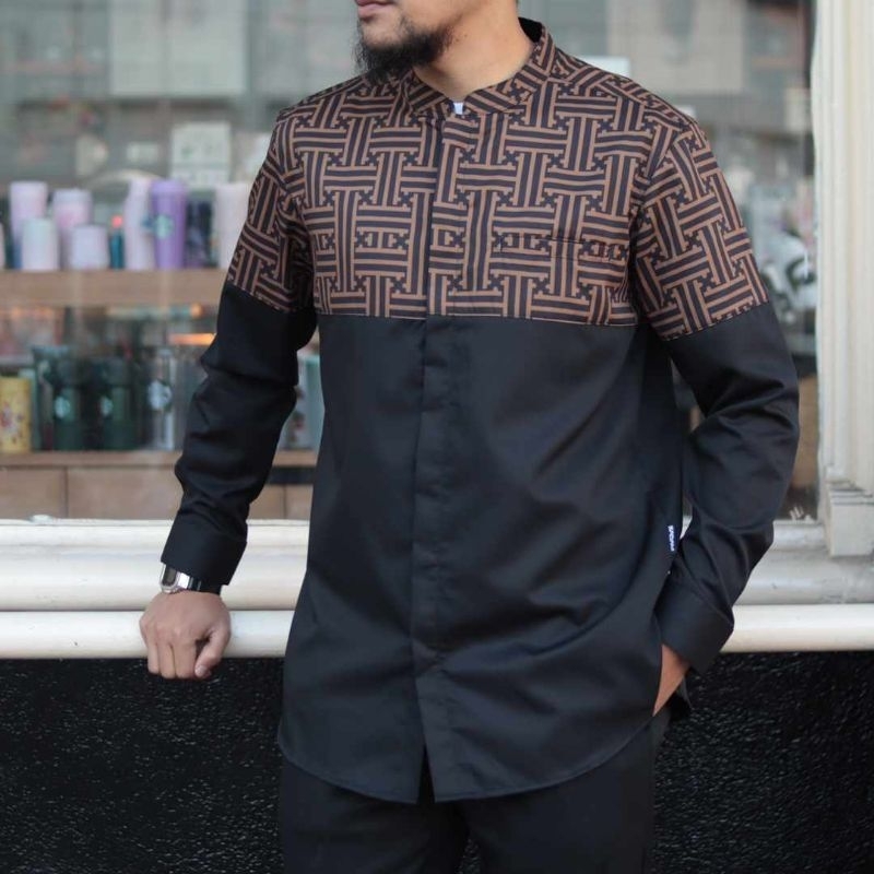 Kemeja Kadam Lengan Panjang Motif Batik Pria/Kemko Pakistan/Pakaian Sunah Bahan Toyobo Premium