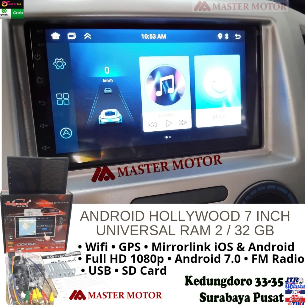 Headunit Android Hollywood HW 6973 7 inch RAM 2 32 GB Wifi GPS Mirrorlink Radio USB Tape Doubledin H