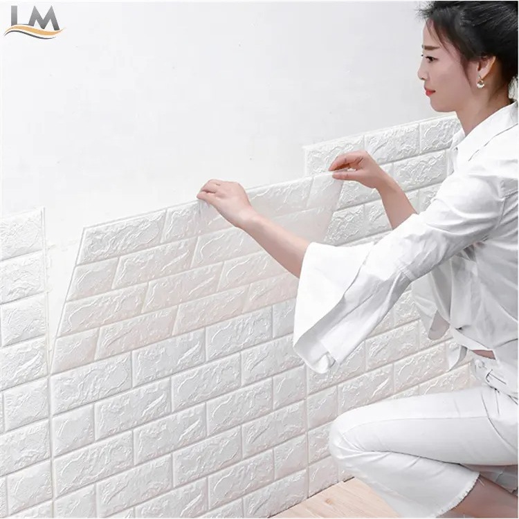 WALLPAPER 3D BRICK FOAM WHITE WALLPAPER DINDING BATU BATA