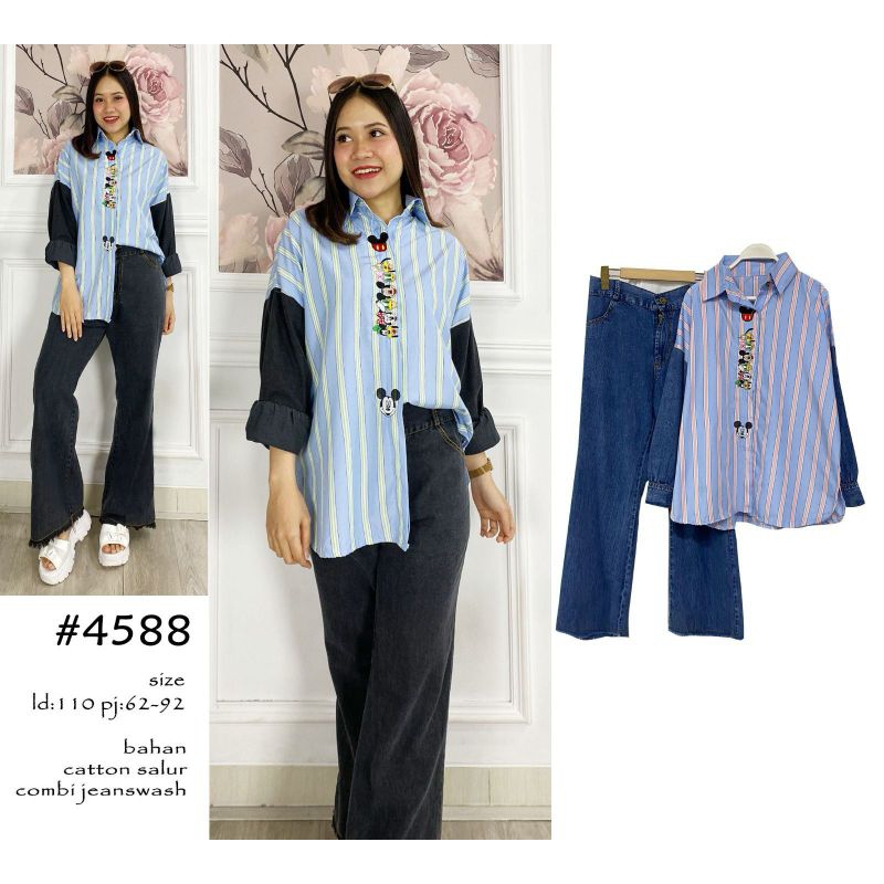 Ready Newcolletion promo One set mickey bahan Katun mix jeans , bisa COD one set ori zara import