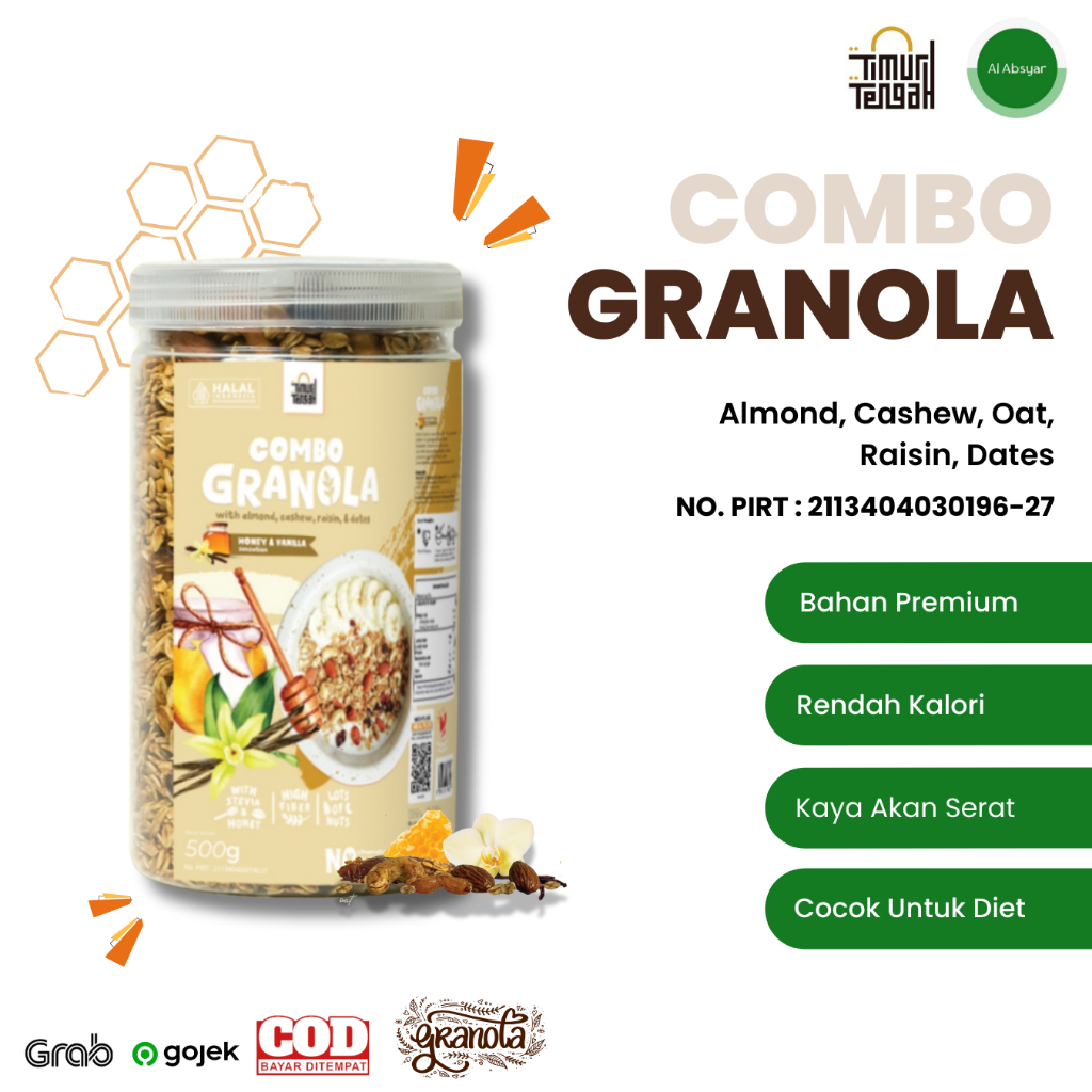 

Granola 500 Gram Premium Timur Tengah Honey & Vanilla Blueberry Sereal Makanan Sehat High Quality Cemilan Diet Sarapan Sehat Oat Gandum Utuh Kismis Kurma Almond Mede Mete Rasa Madu Vanilla 250 Gram 125 Gram Free Best Seller