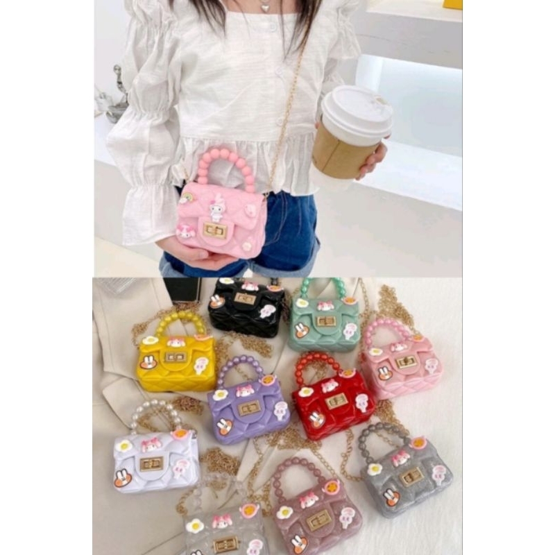 tas jelly anak tas selempang anak motif kartun lucu tas mutiara