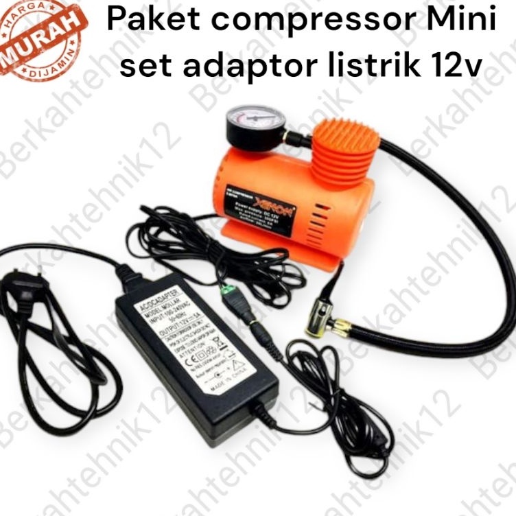 KODE N7M7 PAKET LENGKAP KOMPRESOR MINI XENON POMPA BAN MOBIL COMPRESSOR CAT  ADAPTOR LISTRIK 12V 5a