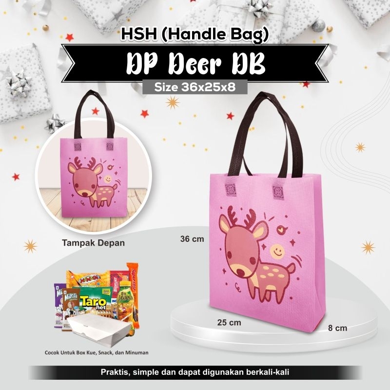 

Tas spunbond/kain tipe flatbag souvenir ulang tahun/birthday anak - pink deer