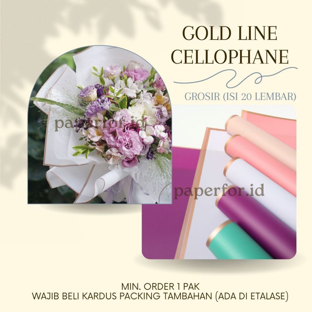 

GROSIR Kertas Buket Bunga Cellophane GOLD LINE isi 20 lembar