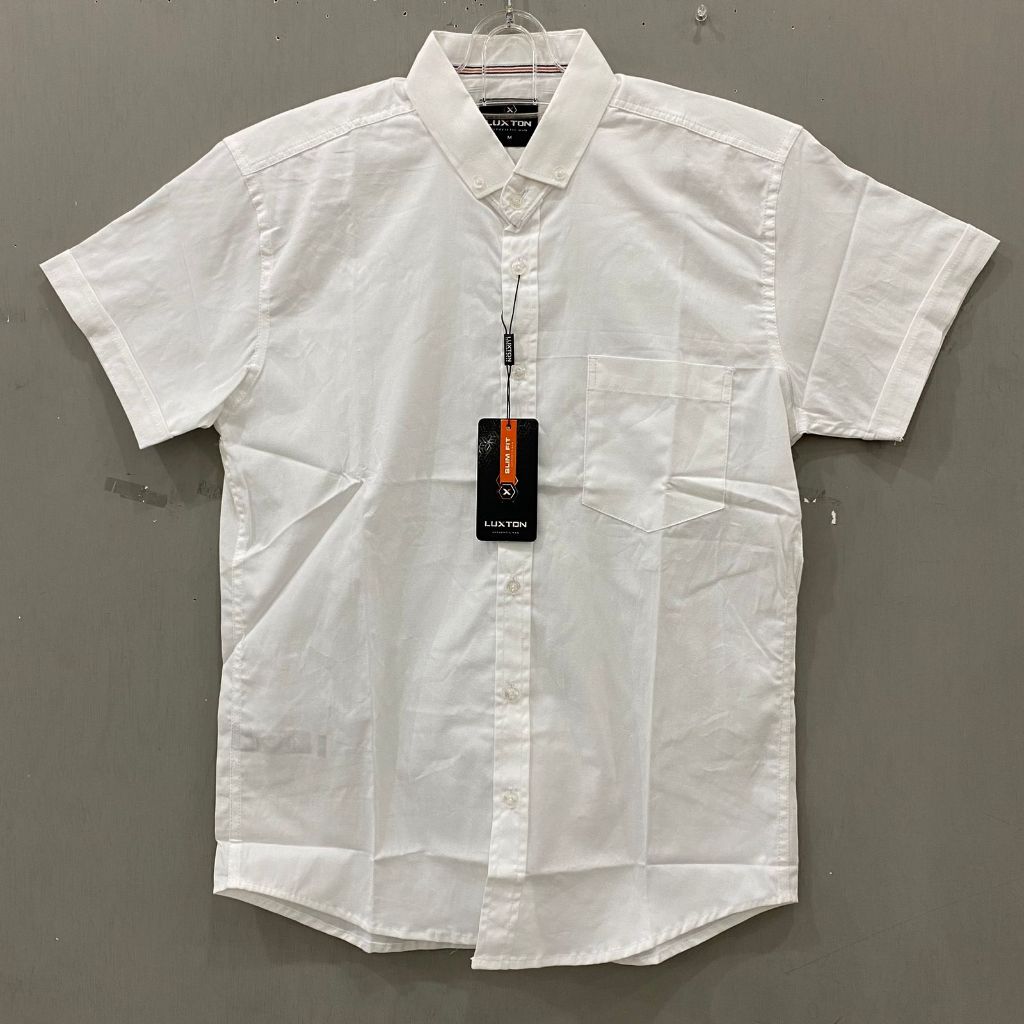 KEMEJA PRIA PUTIH POLOS SLIM FIT LUXTON LENGAN PENDEK LXDCPS02