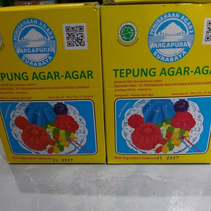 

tepung agar agar plain argapura 1box isi 12sachet x 7gram..