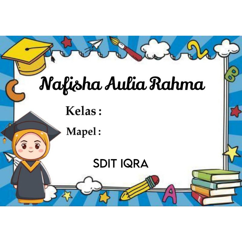 

(ISI 50 PCS) STICKER LABEL BUKU PELAJARAN SEKOLAH BISA CUSTOM NAMA DAN FOTO MOTIF WISUDA