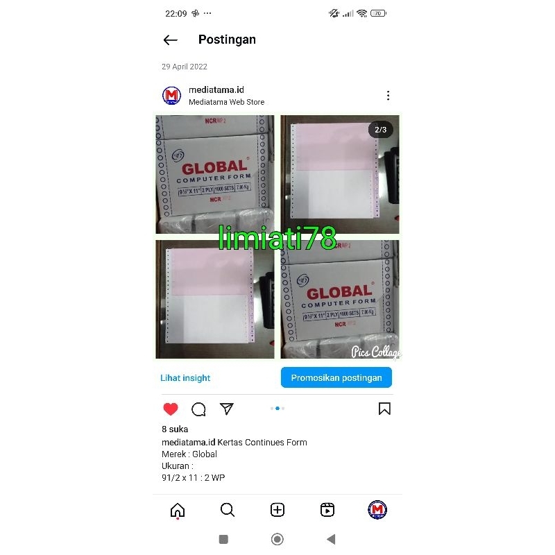 

Kertas Continuous Form Global 9 1/2 x 11 : 2 (2 ply)