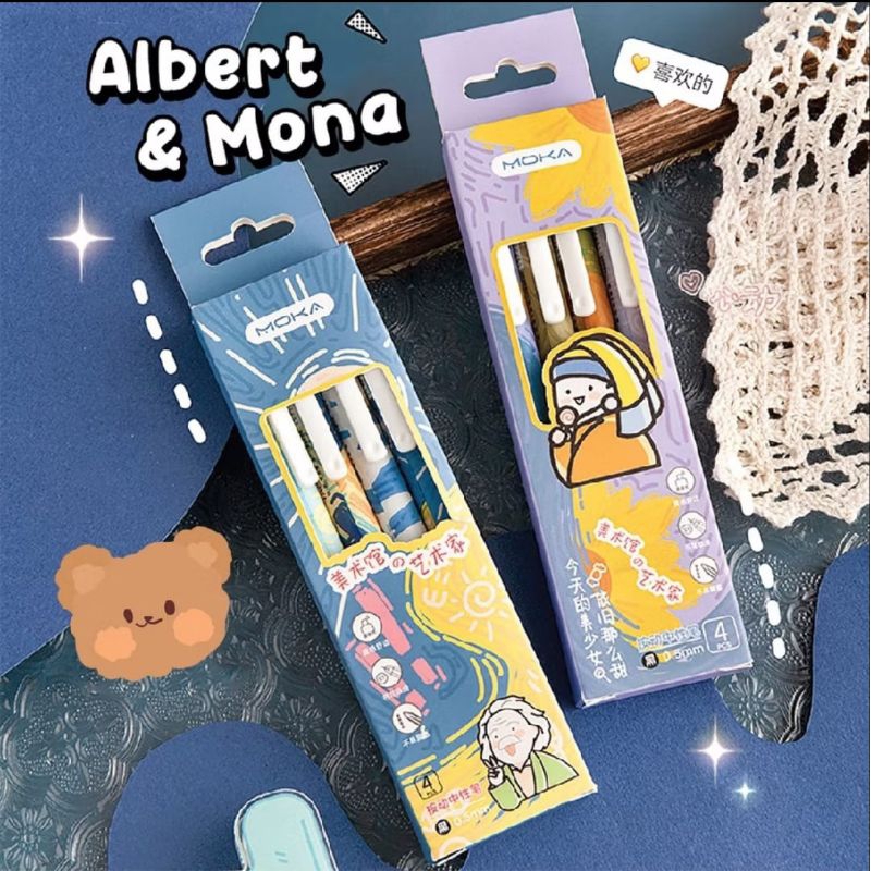

4 Pcs Pulpen Gel Mekanik Moka Albert & Mona Edition
