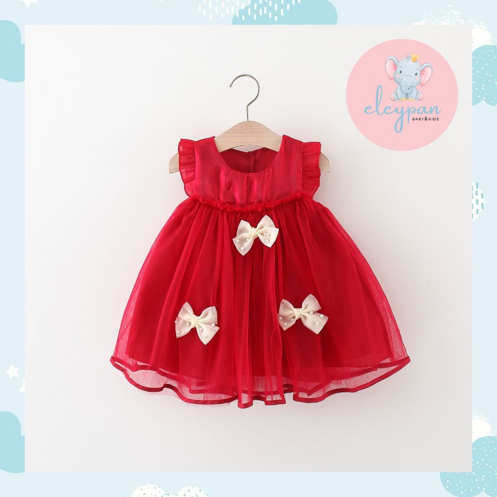 Dress Pesta Anak  Mini Gown Gaun Merah Maroon Red Baju Anak Cewek Kids Party Outfit