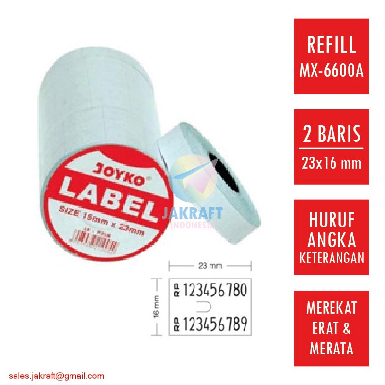 

TERUPDATE 6 Pcs JOYKO Label 2 Baris Line LBP2LN Refill Price Labeller MX66A Warna Putih White