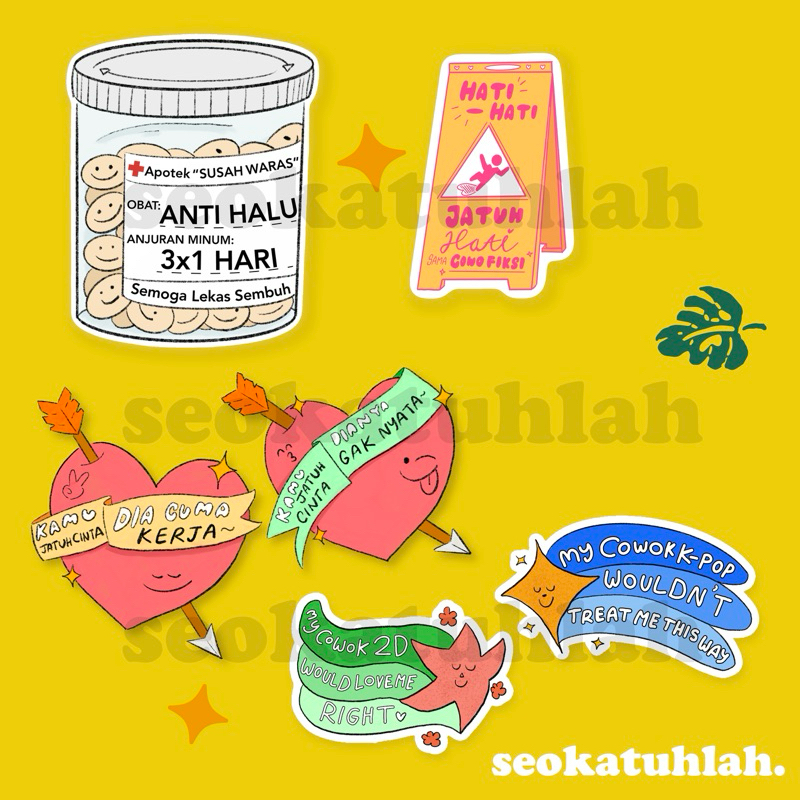 

(SEOKATUHLAH) Assorted Glitter Diecut Sticker Halu Cegilisme