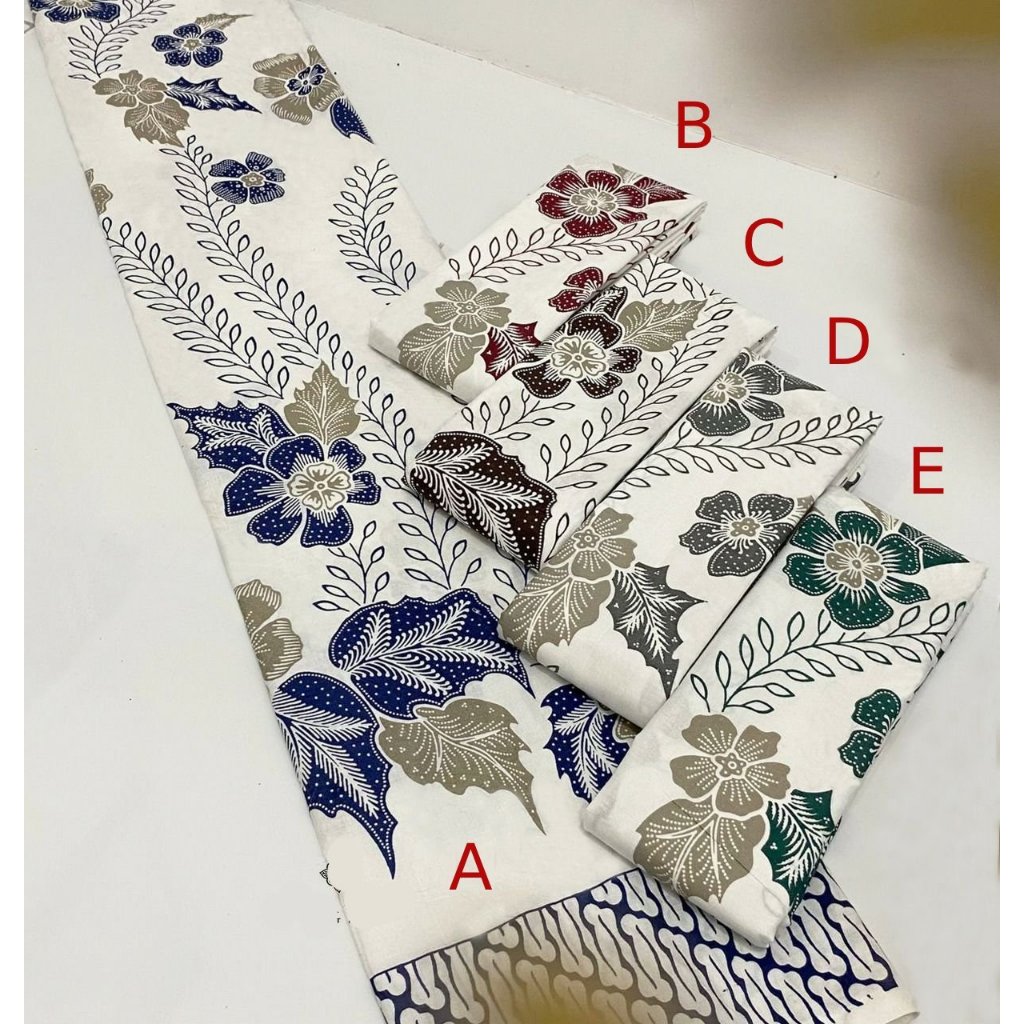 Kain batik printing pekalongan motif medium floral rambat warna dasar putih