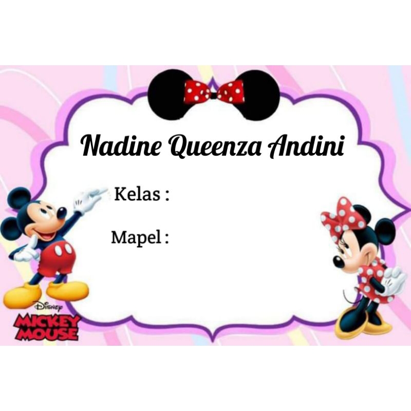 

(ISI 50 PCS) STICKER LABEL BUKU PELAJARAN SEKOLAH BISA CUSTOM NAMA DAN FOTO MOTIF Minnie mouse
