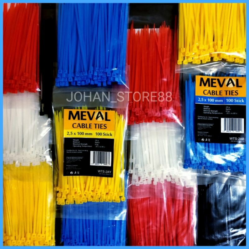 

Kabel Ties MEVAL 2,5x100mm, Kabel Tie, Kabel Pengikat, Kabel Ties 10cm isi 100 pcs, warna Warni