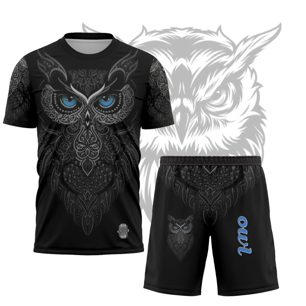 Setelan Kaos Printing 3D Owl Burung Hantu Bahan Drifit Premium Unisex