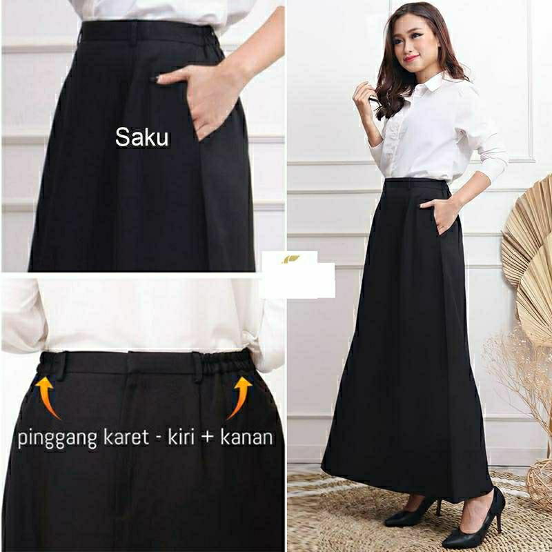 LIBASO - ROK SPAN KERJA KULIAH SEKOLAH HITAM PANJANG KARET SAMPING