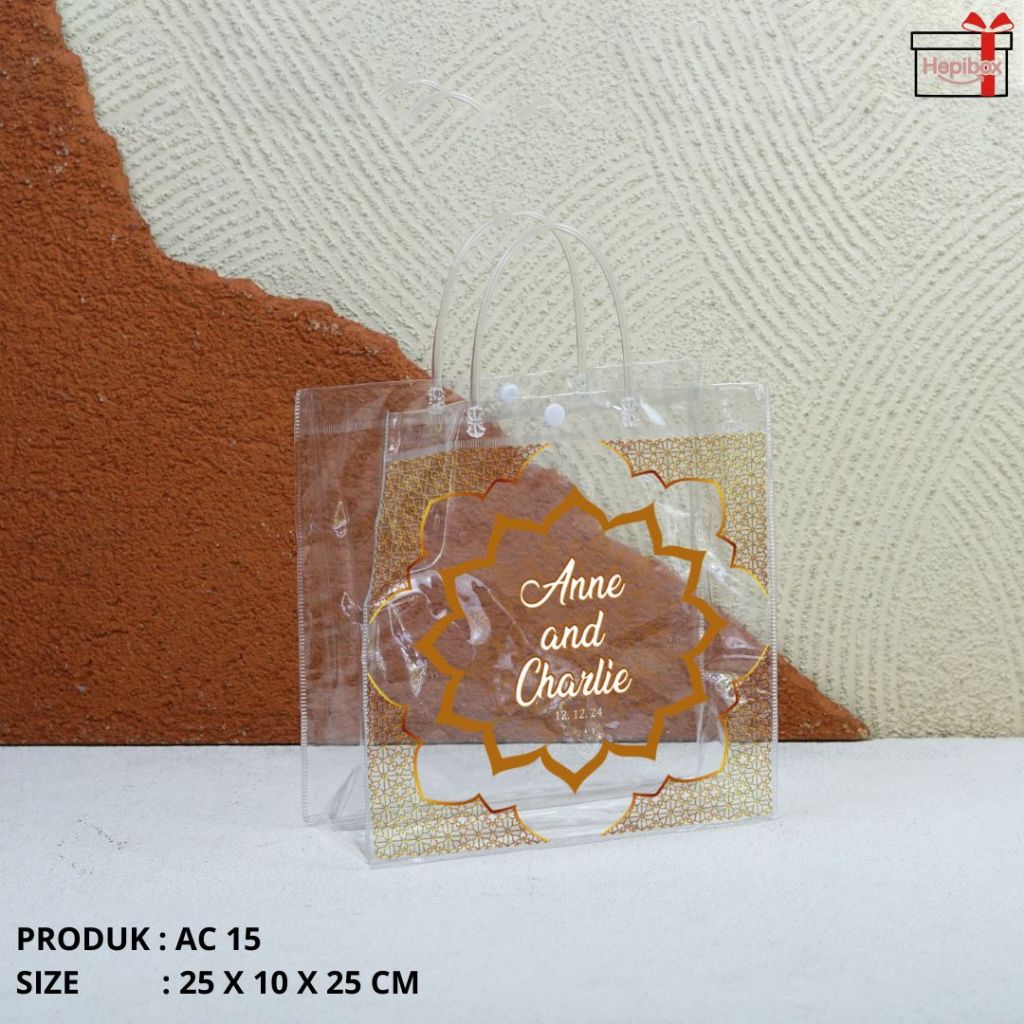 Tas Mika Custom Nama Tas Souvenir Pernikahan Bridesmaid Hampers Tunangan Tas Mika PVC Transparan